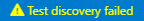 Status bar showing that test discovery failed