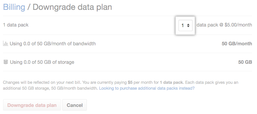 Escoge la nueva cantidad de paquetes de datos que quieres